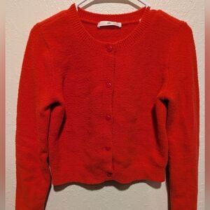 ALO Snuggle Up Sweater Cropped Cardigan Women's Xs Bright Red Button Up